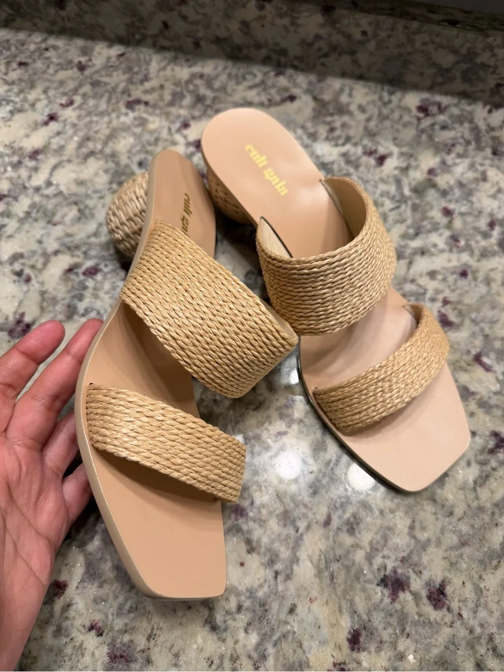 Cult Gaia Woven Two Band Slide Heels Sandals Vacation Resortwear